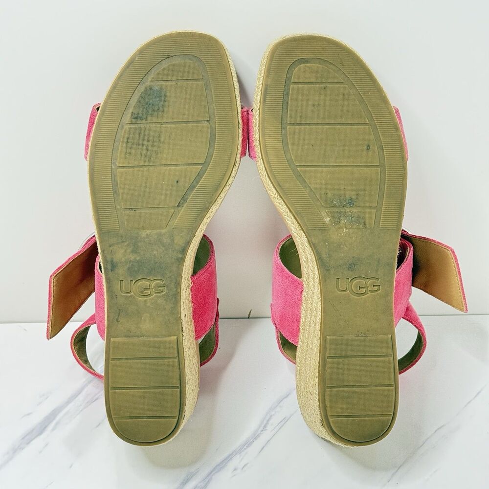 UGG Navee Suede Ankle Strap Wedges Bright Hot Pink Sandals Espadrilles Size 9.5 - Picture 7 of 8